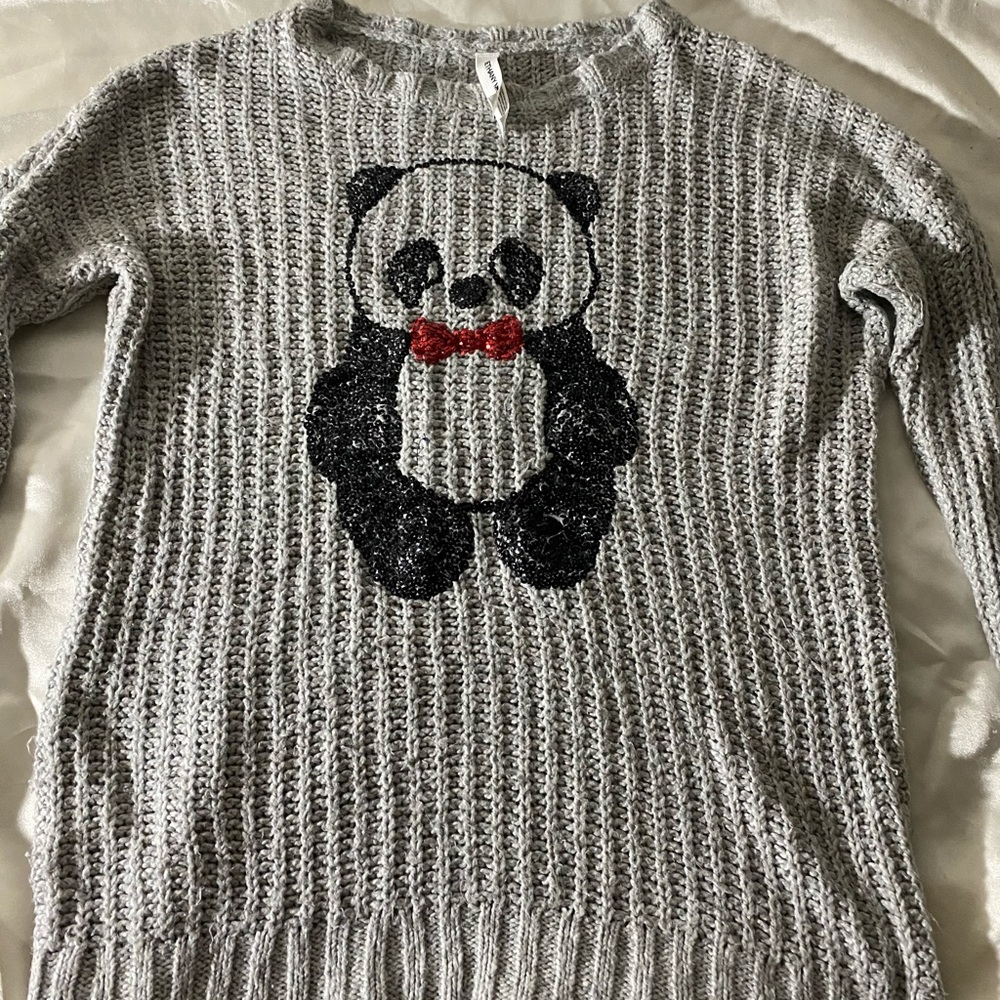 Panda, sequin knit sweater
